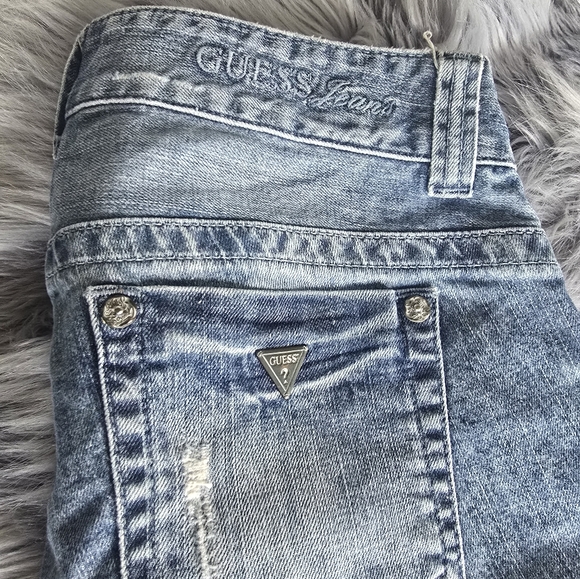 Guess Light Blue Distressed Wide Leg Jeans - Picture 6 of 17